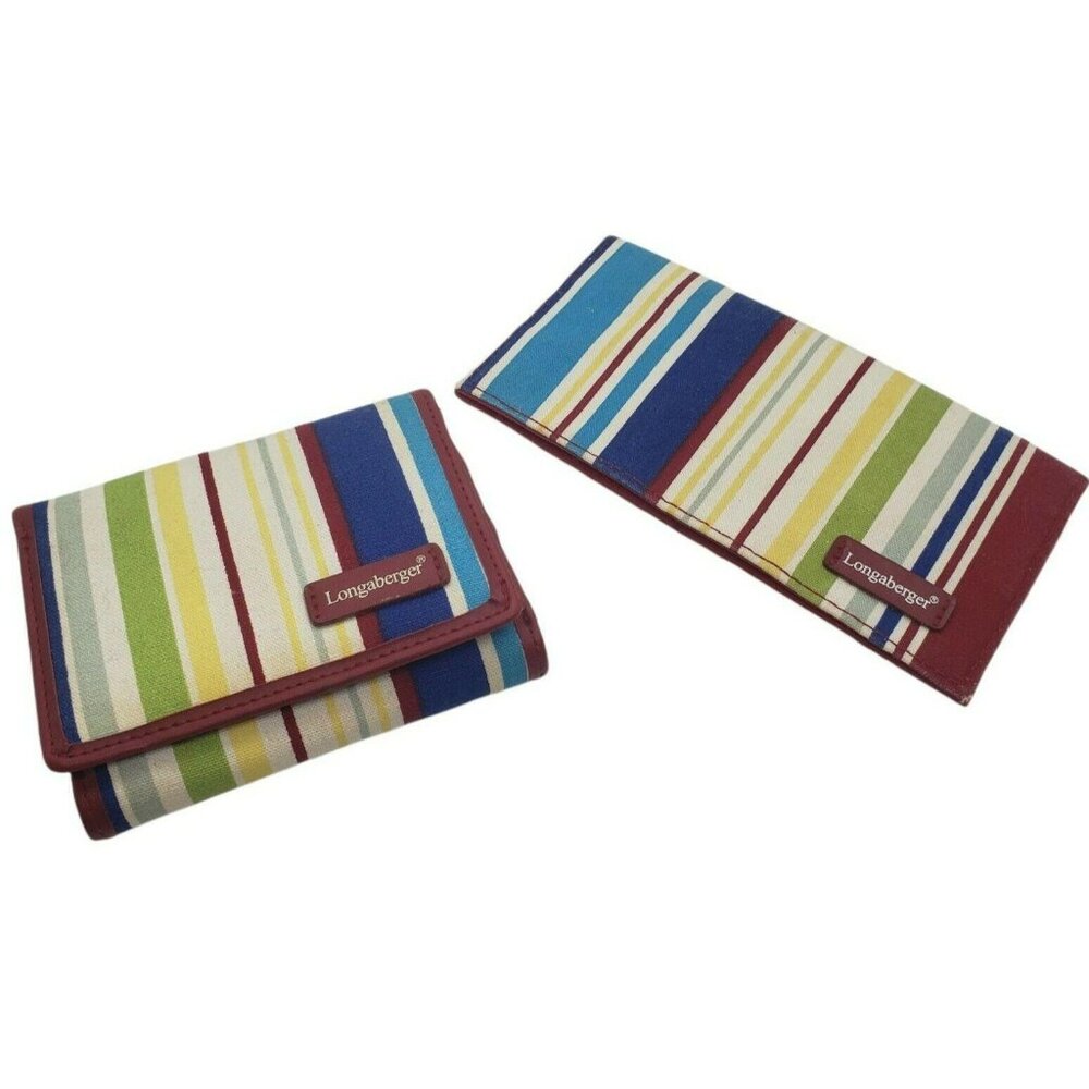 Longaberger Homestead Summertime Striped Sunny Day Checkbook Wallet Set USA Red